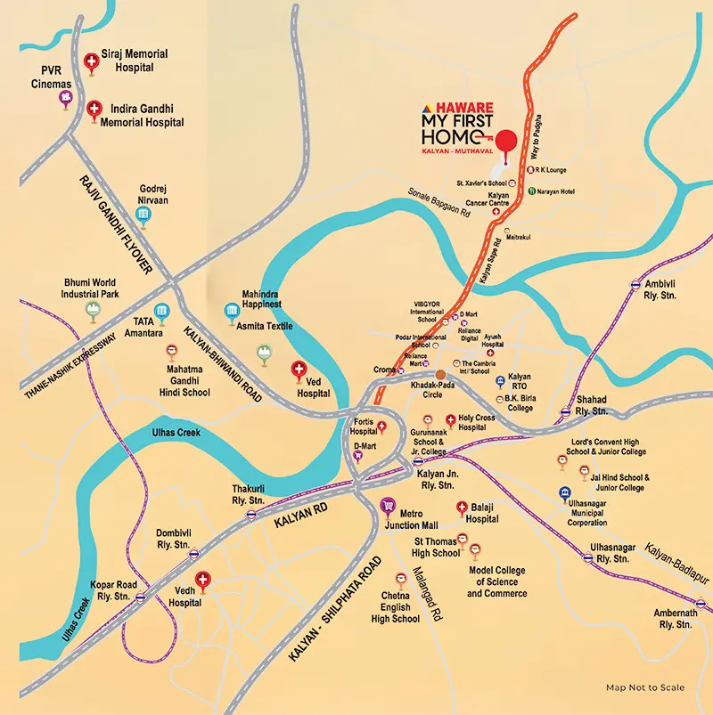 Haware Kalyan Strategic Location Map - Near Kalyan Station and Metro